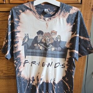Harry Potter Friends Gildan Black and Peach Bleach Tie-Dye Tee